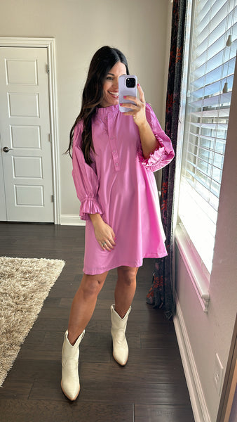 Hattie Pleated Sleeve Dress | Pink