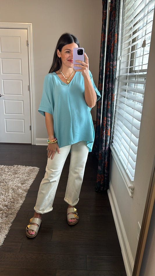 Time After Time Oversized V Neck Top | Seafoam | S-XL