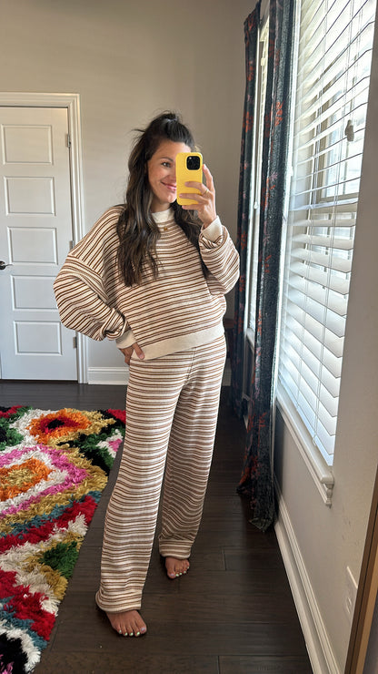 Winnie Stripe Waffle Knit High Rise Bottoms | XS-L | Cream + Brown