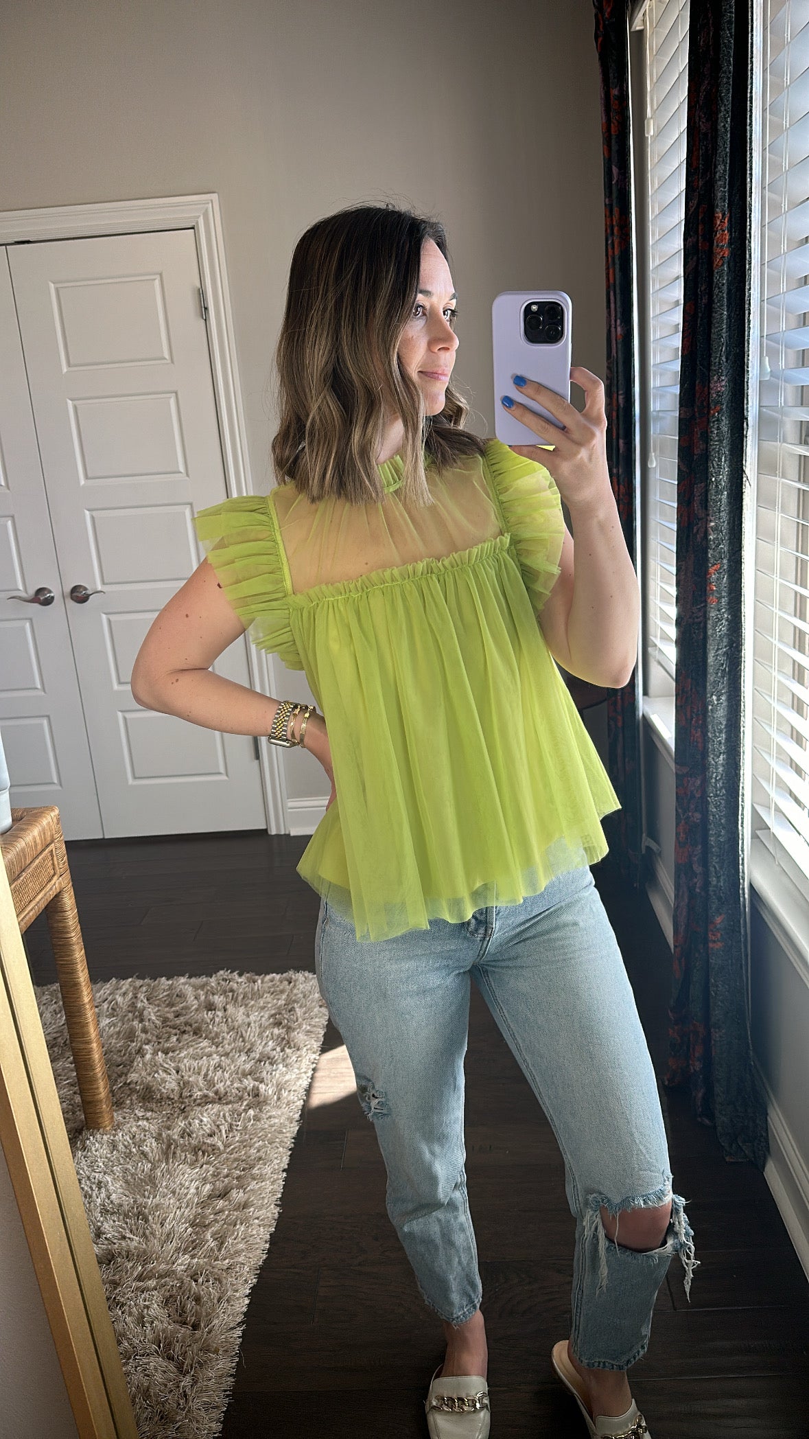 Ruthie Frill Cap Sleeve Top | Lime