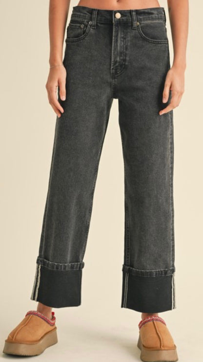 Dylan Cuffed Denim Pants | Black