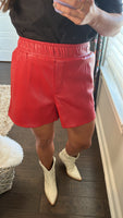 Marlo Faux Leather Shorts | Red