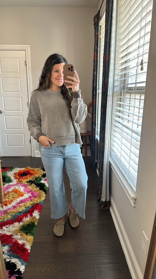 Out and About Mineral Wash Cropped Sweater | Mocha | S-XL