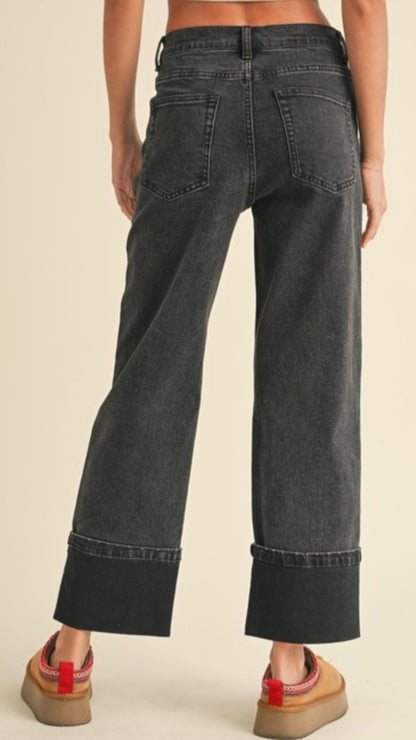 Dylan Cuffed Denim Pants | Black