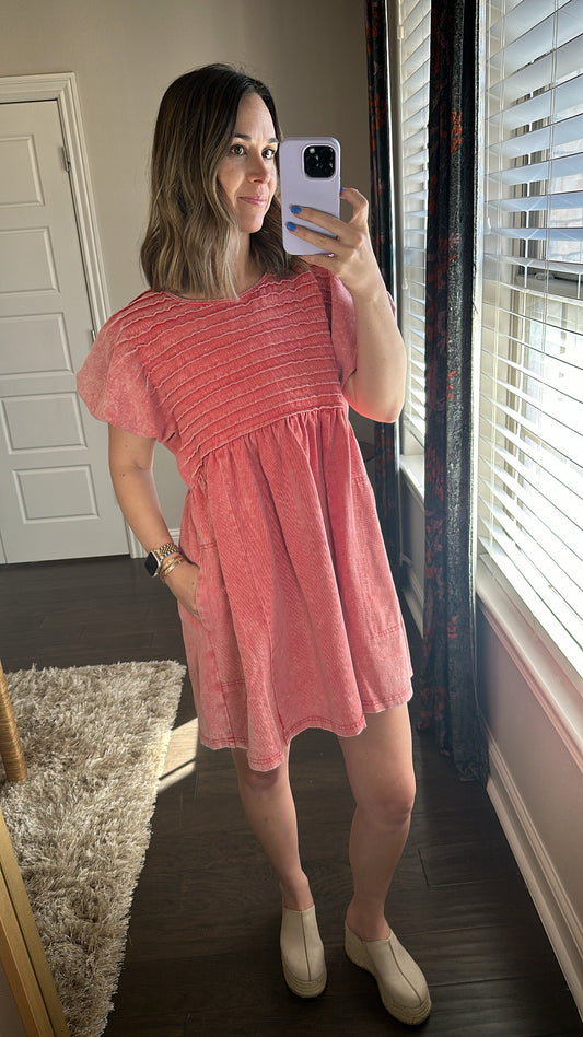 Hannah Puff Sleeve Babydoll Dress | Mineral Wash Red
