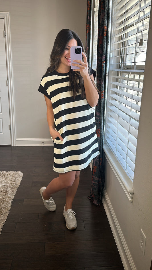 Just A Moment Striped Dress | Black + White