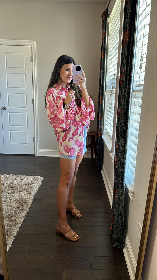 Everyday Dreams Floral Button Top | Hot Pink