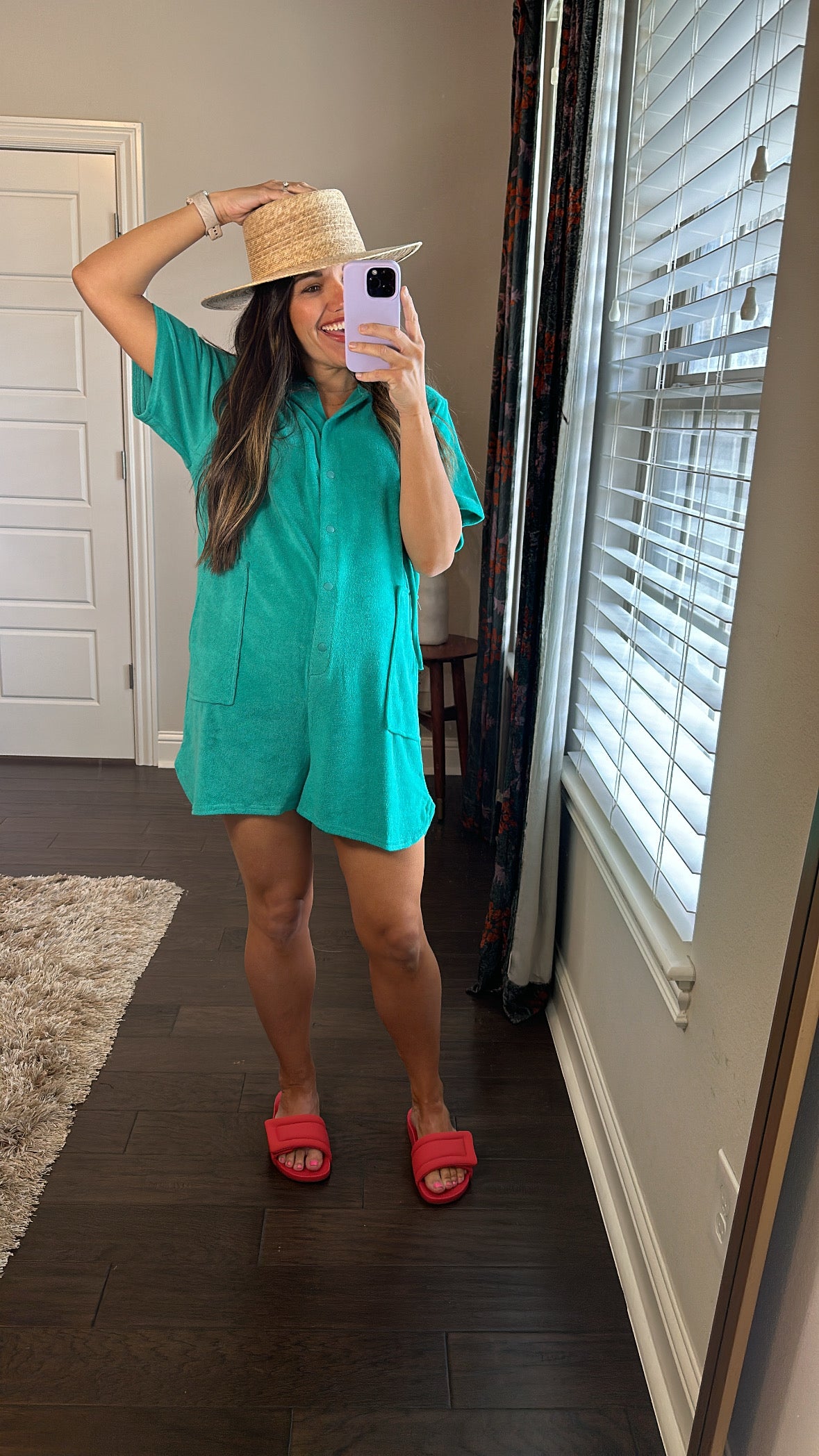 By The Way Hooded Terry Towel Romper | Teal