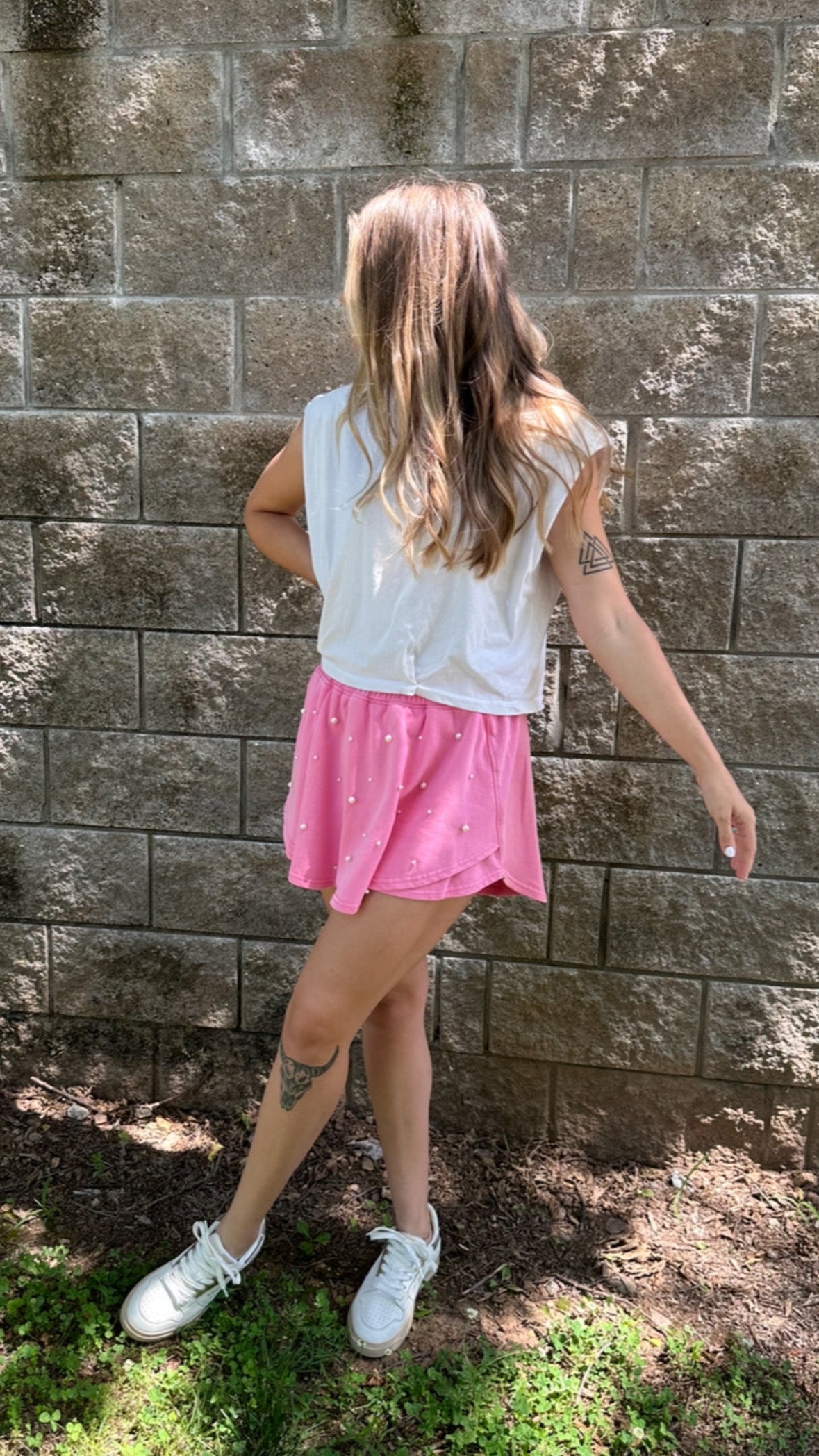 Sadie Pearl Embellished  Skort | Pink