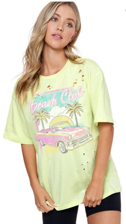 Beach Club Oversized Distressed Tee | Lime