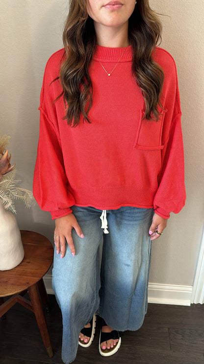 Riss Boxy Fit Sweater | Red