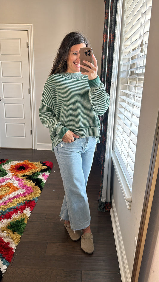 Out and About Mineral Wash Cropped Sweater | Dark Green | S-XL