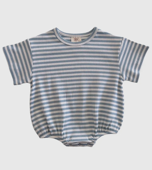 Organic Ribbed Stripe T-Shirt Bubble | Dusty Blue