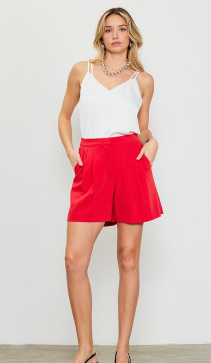 Go For It  Pleated Shorts | Red | XS-L