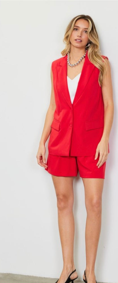 Go For It Sleeveless Blazer | Red | XS-L